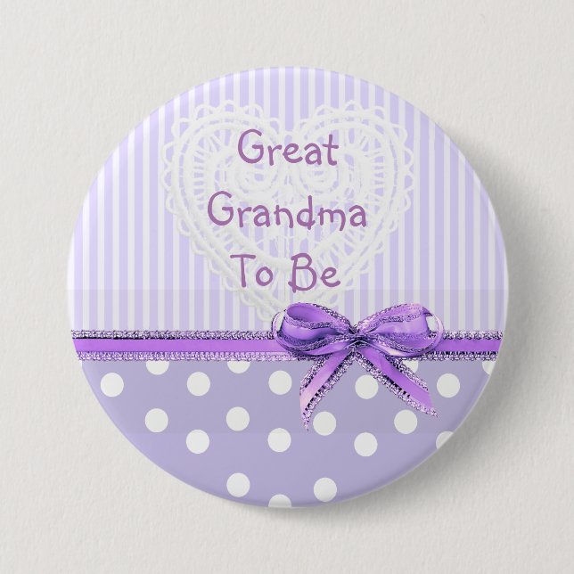 Great Grandma to be Baby Shower Button: Purple Bow 7.5 Cm Round Badge (Front)