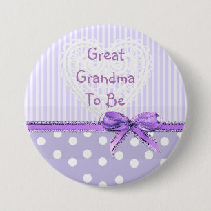 Great Grandma to be Baby Shower Button: Purple Bow 7.5 Cm Round Badge