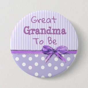 Great Grandma to be Baby Shower Button: Purple Bow 7.5 Cm Round Badge