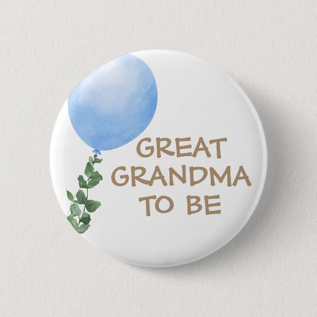 Great Grandma to be Blue Balloon Baby Shower 6 Cm Round Badge (Front)