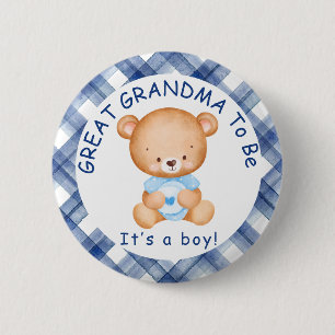 GREAT GRANDMA to be Blue Plaid Baby Shower 6 Cm Round Badge