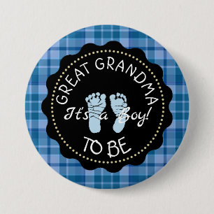GREAT GRANDMA to be Blue Plaid Baby Shower button