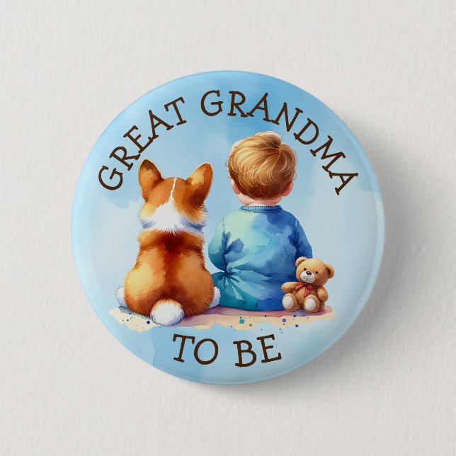 Great Grandma To Be | Boy's Baby Shower 6 Cm Round Badge (Front)