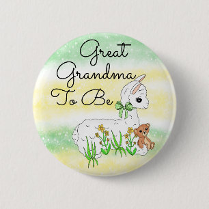 Great Grandma To Be Llama with Teddy Bear 6 Cm Round Badge