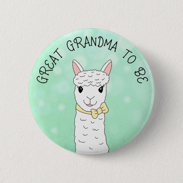 Great Grandma To Be Llama with Yellow Bow 6 Cm Round Badge (Front)
