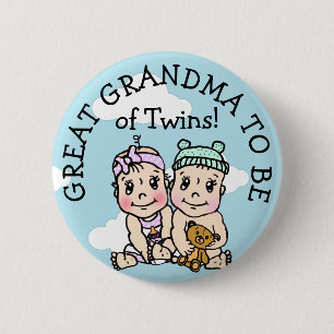 Great Grandma to be of Twins, Baby Shower Button