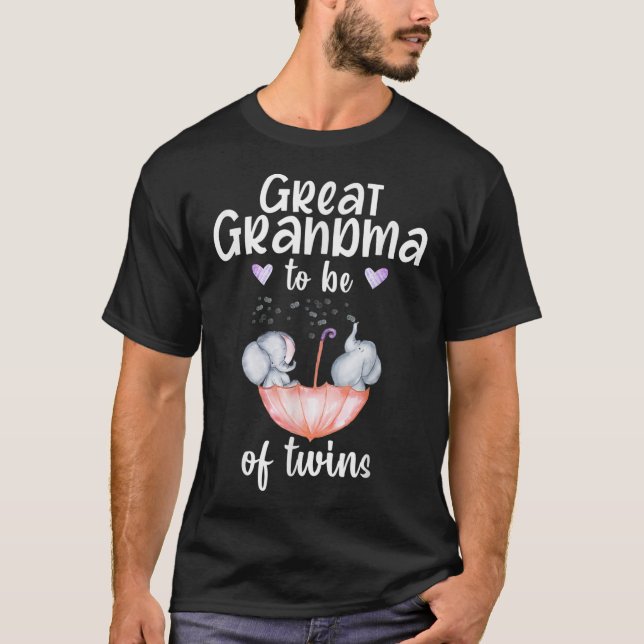 Great Grandma To Be Of Twins Baby Shower Elephant T-Shirt (Front)