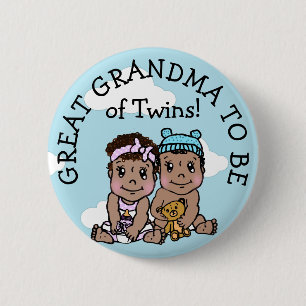 Great Grandma to be of Twins, Ethnic Baby Shower 6 Cm Round Badge