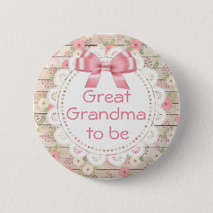 Great Grandma to be Pink Bow Baby Shower Button