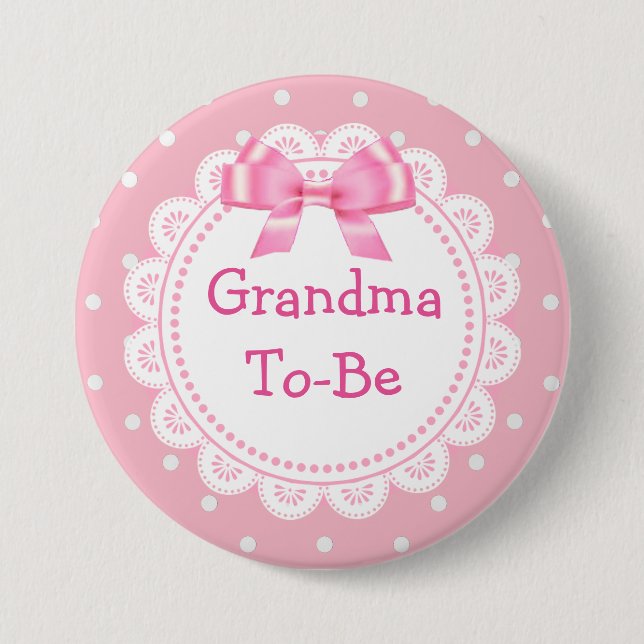 Great Grandma to Be Pink Dots Baby Shower Button (Front)