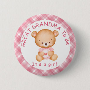 GREAT GRANDMA to be Pink Plaid Baby Shower 6 Cm Round Badge