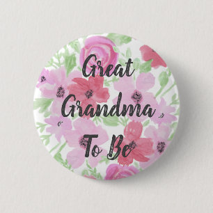 Great Grandma to Be Watercolor Floral Baby Shower 6 Cm Round Badge