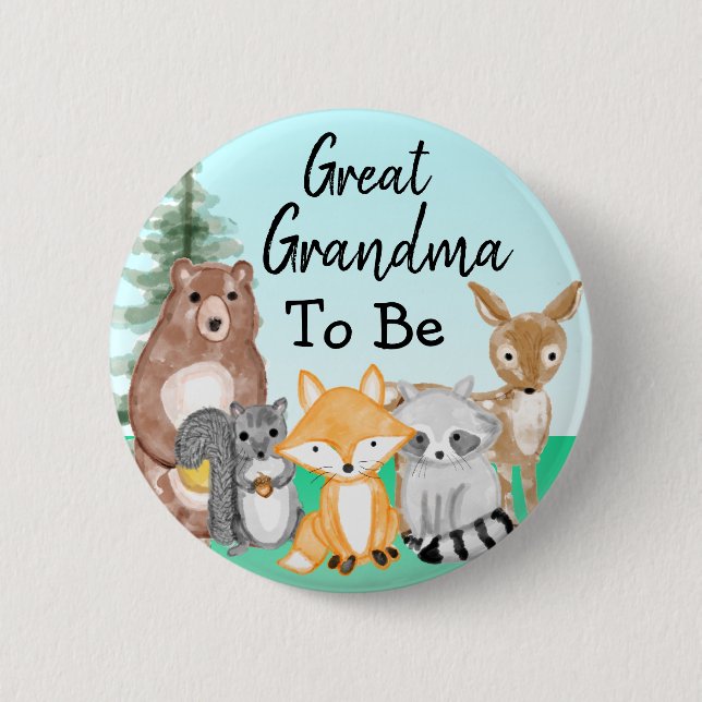 Great Grandma To Be Woodland Creatures Baby Shower 6 Cm Round Badge (Front)