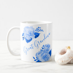 Great Grandma Watercolor Floral Blue Rose Coffee Mug