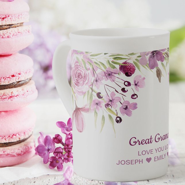 Great Grandma Watercolor Pink Flowers Bone China Mug (Creator Uploaded)