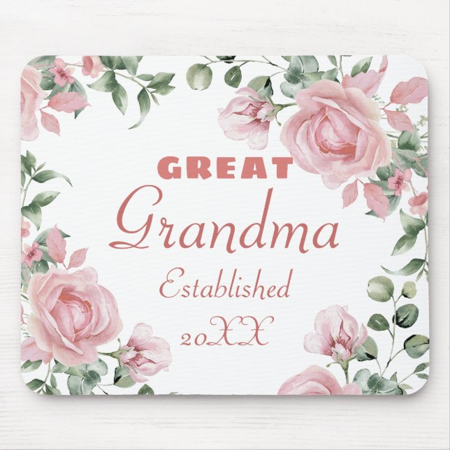 Great Grandma Year Established Custom Pink Roses  Mouse Mat (Front)