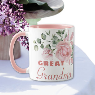 Great Grandma Year Established Custom Pink Roses Mug