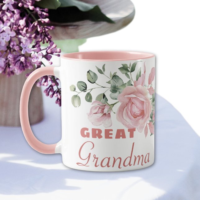 Great Grandma Year Established Custom Pink Roses  Mug (Creator Uploaded)