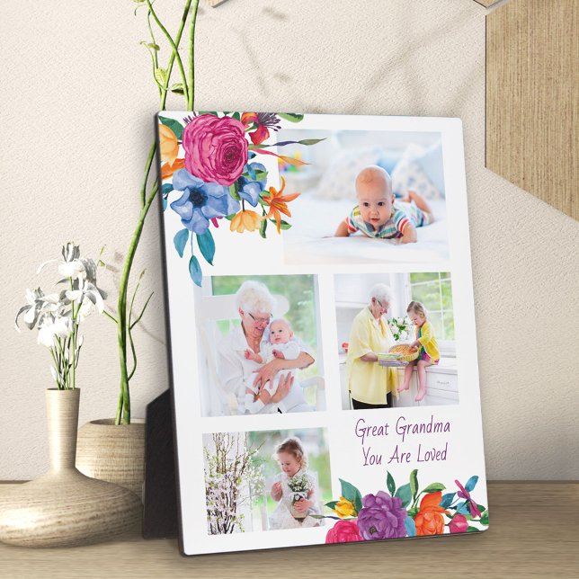 Great Grandma You are Loved 4 Photo Vibrant Flower Plaque (Creator Uploaded)
