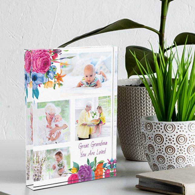 Great Grandma You are Loved Vibrant Floral Photo Block (Creator Uploaded)