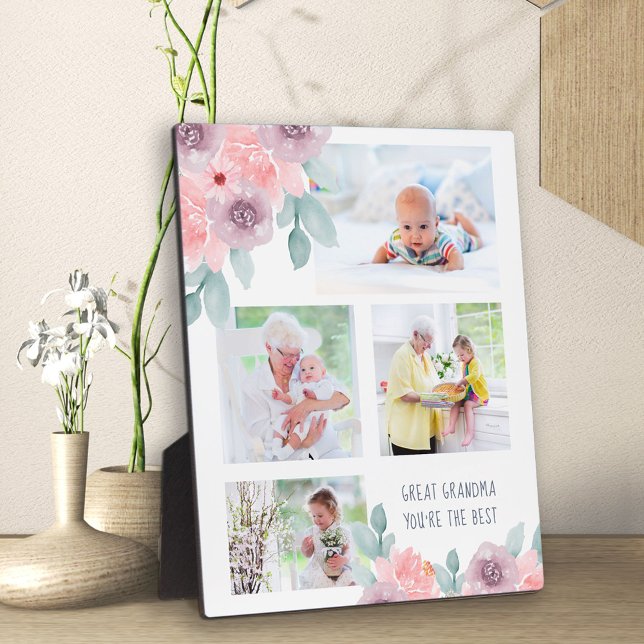 Great Grandma You're The Best 4 Photo Pink Flower Plaque (Creator Uploaded)