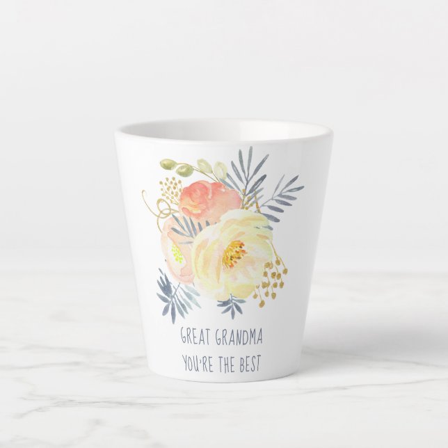 Great Grandma You're the Best Peach Bouquet Latte Mug (Front)