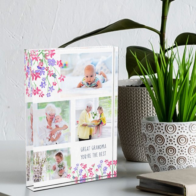Great Grandma You're The Best Pink Ditsy Floral Photo Block (Creator Uploaded)