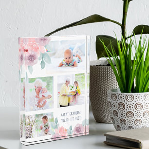 Great Grandma You're The Best Pink Mauve Floral Photo Block