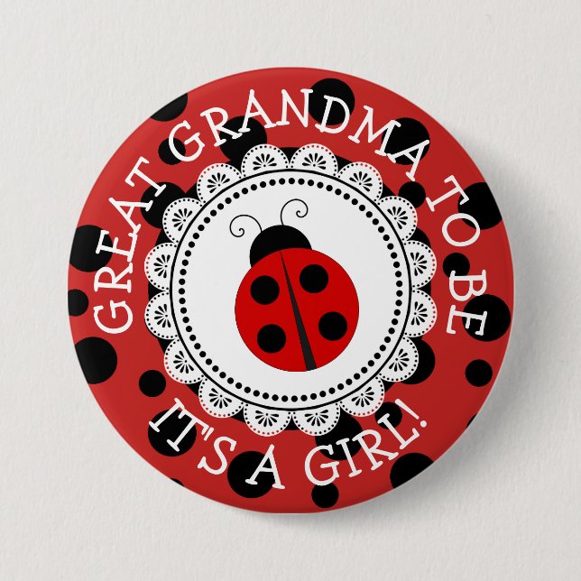 "Great GrandmaTo Be" Ladybug Baby Shower Button (Front)