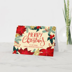 Great Grandmother Floral and Holly Merry Christmas Card