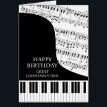Great Grandmother Piano and Music Birthday<br><div class="desc">A birthday card for a great grandmother who is into piano music. A grand piano with the keys along the bottom of the card. A sheet of music fills the background. A great card for someone who loves music. This is NOT a musical card,  it does NOT play music:</div>