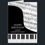 Great Grandmother Piano and Music Birthday<br><div class="desc">A birthday card for a great grandmother who is into piano music. A grand piano with the keys along the bottom of the card. A sheet of music fills the background. A great card for someone who loves music. This is NOT a musical card,  it does NOT play music:</div>