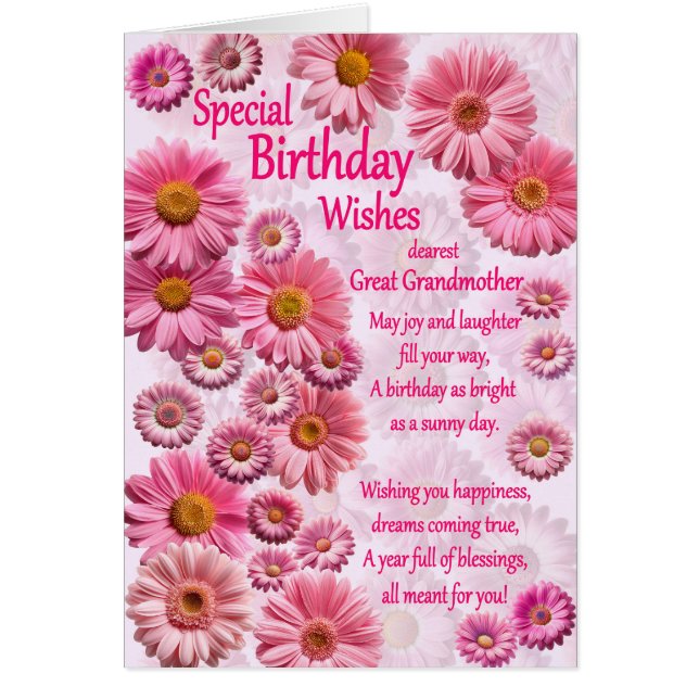 Great Grandmother Special Birthday Wishes Daisies (Front)