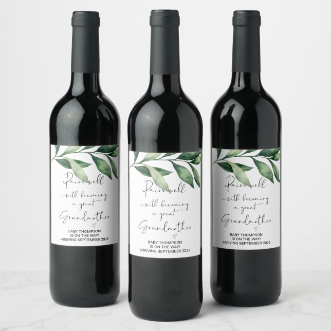 Great Grandmother to Be Pregnancy Announcement Mum Wine Label (Bottles)