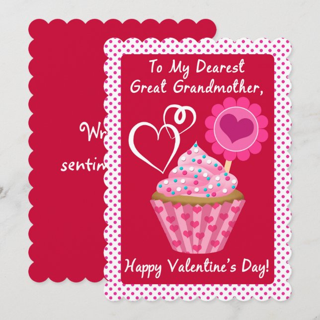 Great Grandmother Valentine Cute Cupcake (Front/Back)