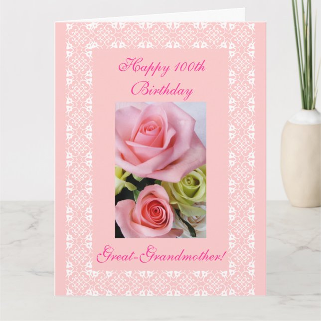 Great-Grandmother's 100th (age) birthday roses BIG Card (Front)