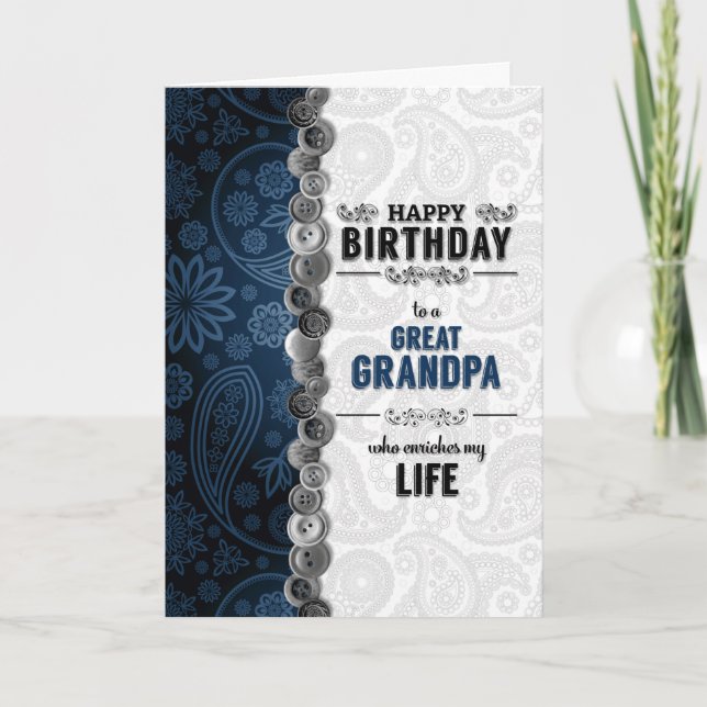Great Grandpa Birthday Blue Paisley Card (Front)