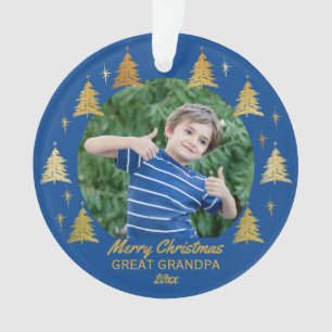 Great Grandpa Blue and Gold Christmas Trees Photo Ornament