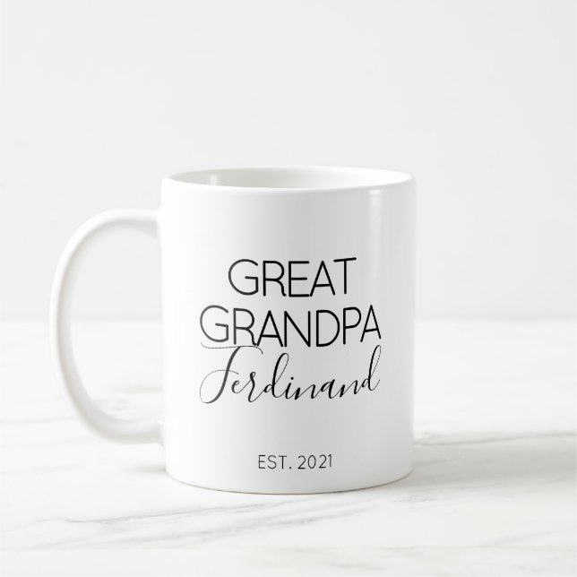Great Grandpa Name Pregnancy Announcement Gift Coffee Mug (Left)