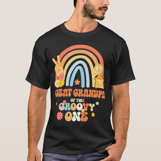 Great Grandpa Of The Groovy One Rainbow Boho Birth T-Shirt (Front)