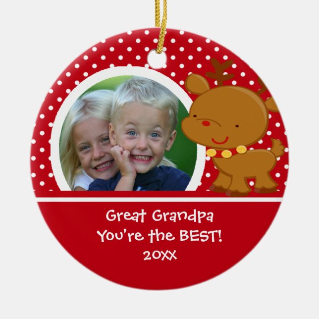 Great Grandpa Photo Reindeer Christmas Ornament (Front)