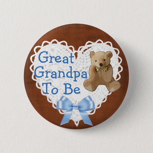 Great Grandpa to be Brown Blue Baby Shower Button (Front)