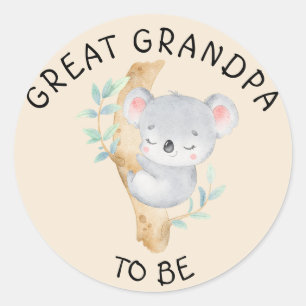 Great Grandpa To Be   Koala themed Baby Shower Classic Round Sticker