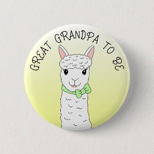 Great Grandpa To Be Llama with Green Bow 6 Cm Round Badge