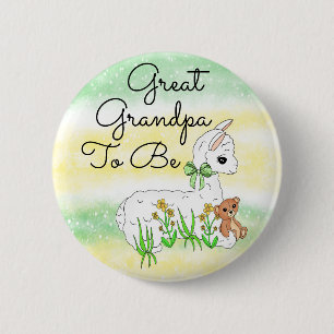 Great Grandpa To Be Llama with Teddy Bear 6 Cm Round Badge