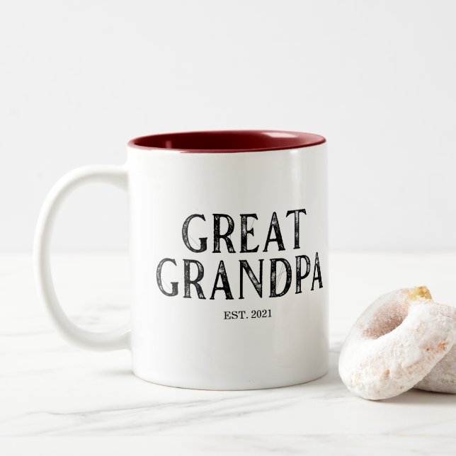 Great Grandpa Year Established Two-Tone Coffee Mug (With Donut)