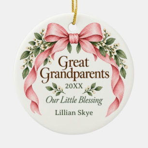 Great Grandparents Pink Bow Ceramic Tree Decoration