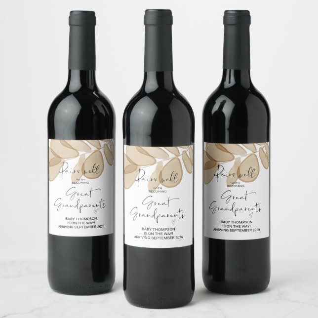 Great Grandparents Pregnancy Announcement Parents  Wine Label (Bottles)