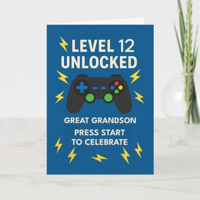 Great Grandson 12th Birthday Game Controller Age Card (Front)