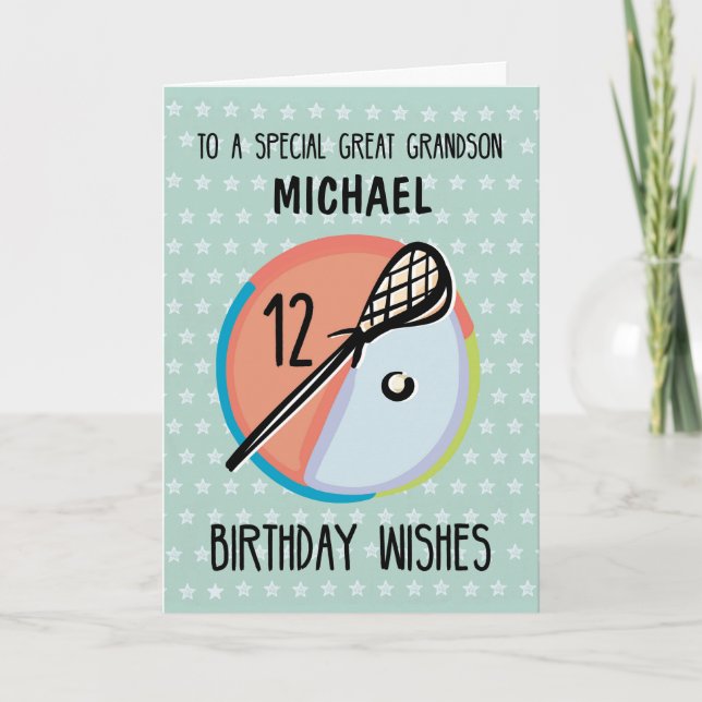 Great Grandson 12th Birthday Lacrosse Sport Person Card (Front)